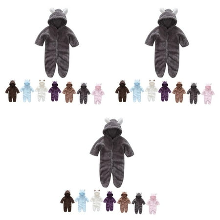

wrea 3pcs Korean Winter Baby Rompers Long Sleeve Hooded Jumpsuit Infant Toddler Clothes Playsuit Outfit