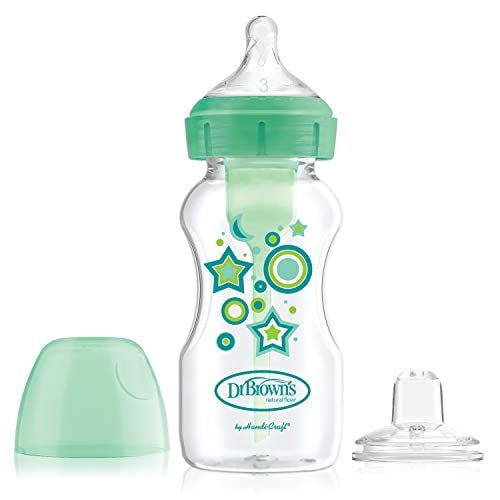 Dr. Brown's Options+ Anti-Cólico Wide-Neck Baby Bottle to Sippy Bottle Starter Kit - Verde - 9oz - 6m+