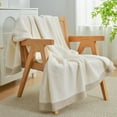 thumbnail image 4 of Chenille Waffle Knit Throw Blanket Reversible Bedding Blanket, 90"x90", Ivory, 4 of 7