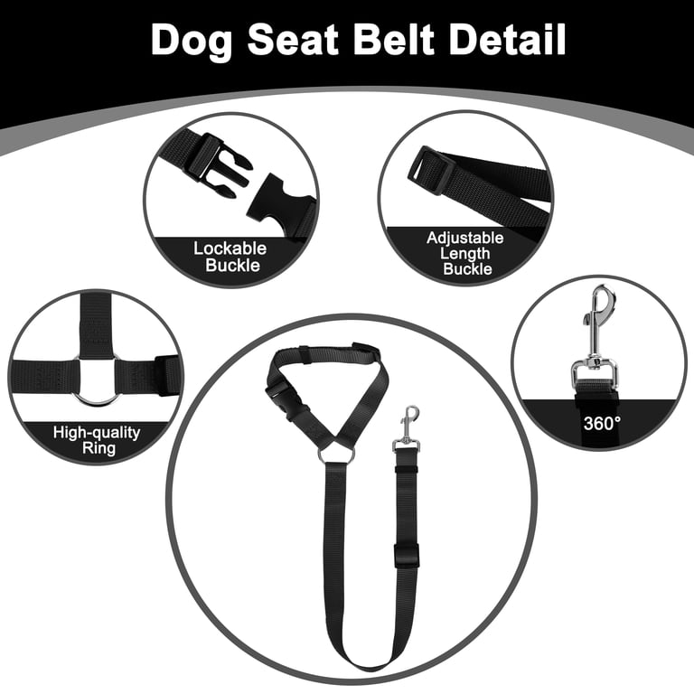 Dog Car Seat Belt, 2-Pack Adjustable Nylon Black photo 5