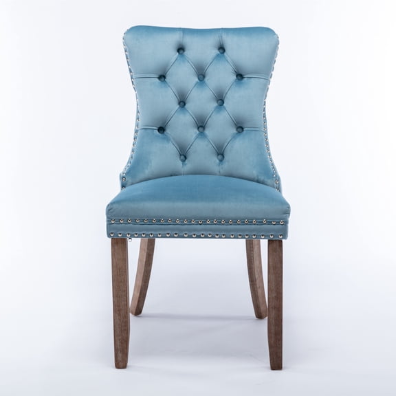Gearwell Velvet Dining Chairs, Set of 2 Tufted Upholstered Side Chairs with Solid Wood Legs, Nailhead Trim, Blue Kitchen and Dining Room Table Seating
