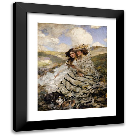 James Jebusa Shannon 12x14 Black Modern Framed Museum Art Print Titled - On the Dunes (Lady Shannon and Kitty) (ca. 1900-1910)