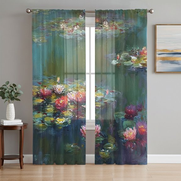 Farmhouse Flower Sheer Curtains 63 Inch Length 2 Panels Set, Vintage Botanical Blooms Floral Art Voile Window Treatment Rod Pocket Curtains Sheers Drapes for Bedroom/Living Room/Kitchen 52x"63"x2