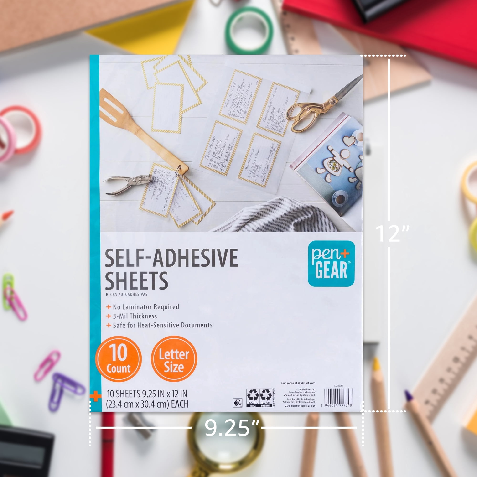 Pen+Gear Self-Adhesive  Sheets, 9.25" x 12", Letter Size, Clear, 10 Sheets