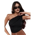 thumbnail image 3 of Women'S One Shoulder Ruched Tank Top Sleeveless Going Out Tops Clubbing Party Black XL, 3 of 9