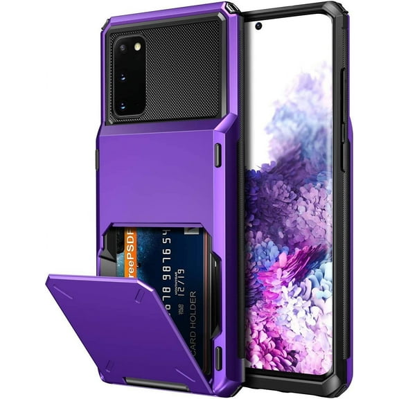 for Galaxy S20 Case Wallet Credit Card Holder 4-Card Slot Hidden Flip Back Pocket Dual Layer Hybrid Rugged Rubber Bumper Armor Protective Hard Shell Cover for Samsung Galaxy S20 6.2 (Purple)