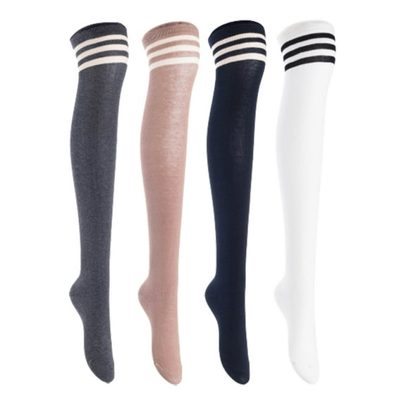 Lian LifeStyle Women's 4 Pairs Adorable Comfortable Soft Thigh High Over Knee High Cotton Socks, Size 6-9, JMYP1022 DarkGrey, Khaki, Navy, White