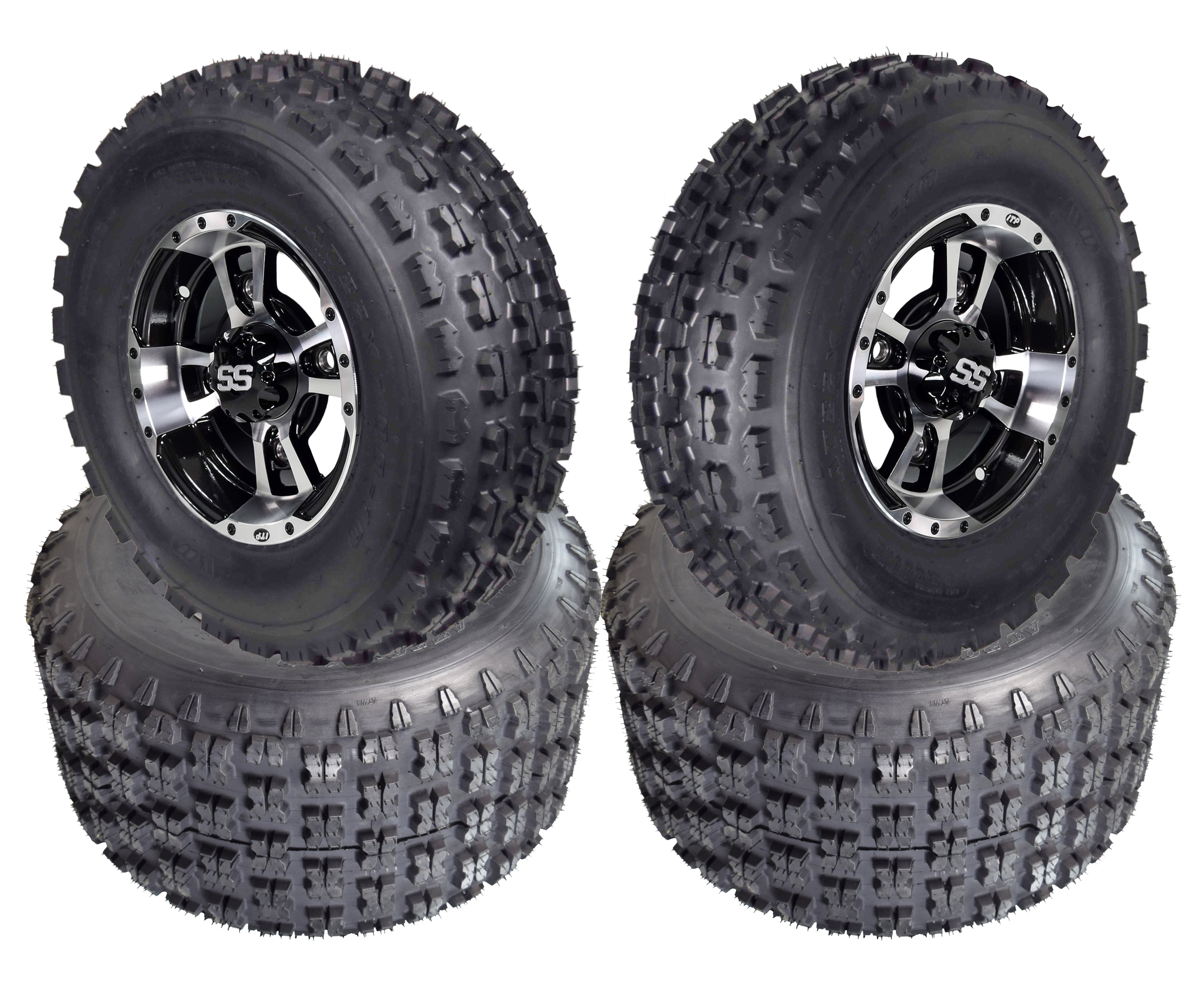 MASSFX Front 10 & Rear 9 Rim Black 10x5 4/144 & 9x8 4/110 Wheels Fits Honda Sport Quads & Lug Nuts 