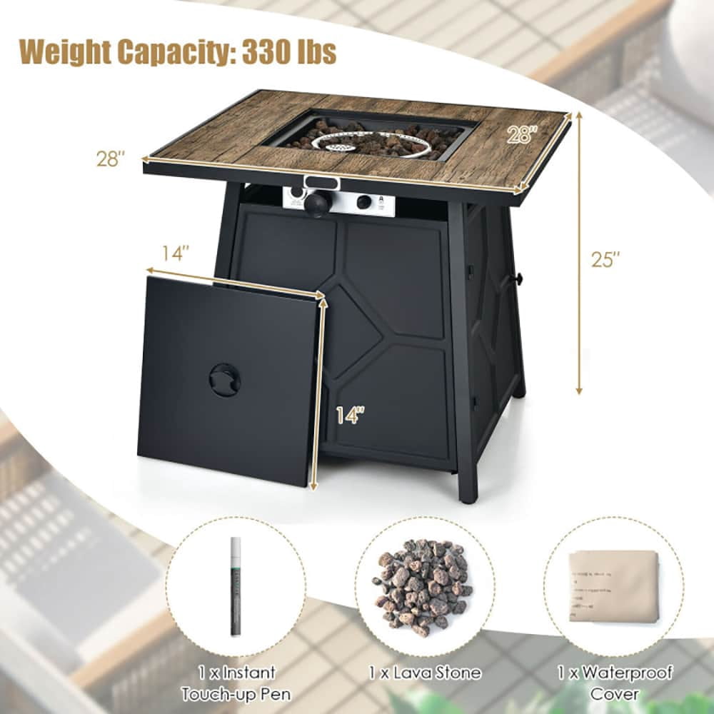 Spaco 40 000 BTU 28 Inches Propane Gas Fire Pit Table With Cover, Fire Pit Table for Outdoor as Patio, Garden, Brown