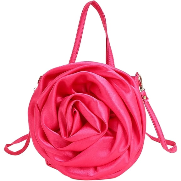 Kukuzhu Evening Bag Women Formal Satin Rose Handbag Floral Clutch Purse Flower Petal Wedding Prom Party Bride Bag with Handle