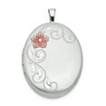 thumbnail image 1 of Beautiful Sterling Silver Rhodium-plated 26mm Enameled Flower and Scroll Oval Locket, 1 of 2