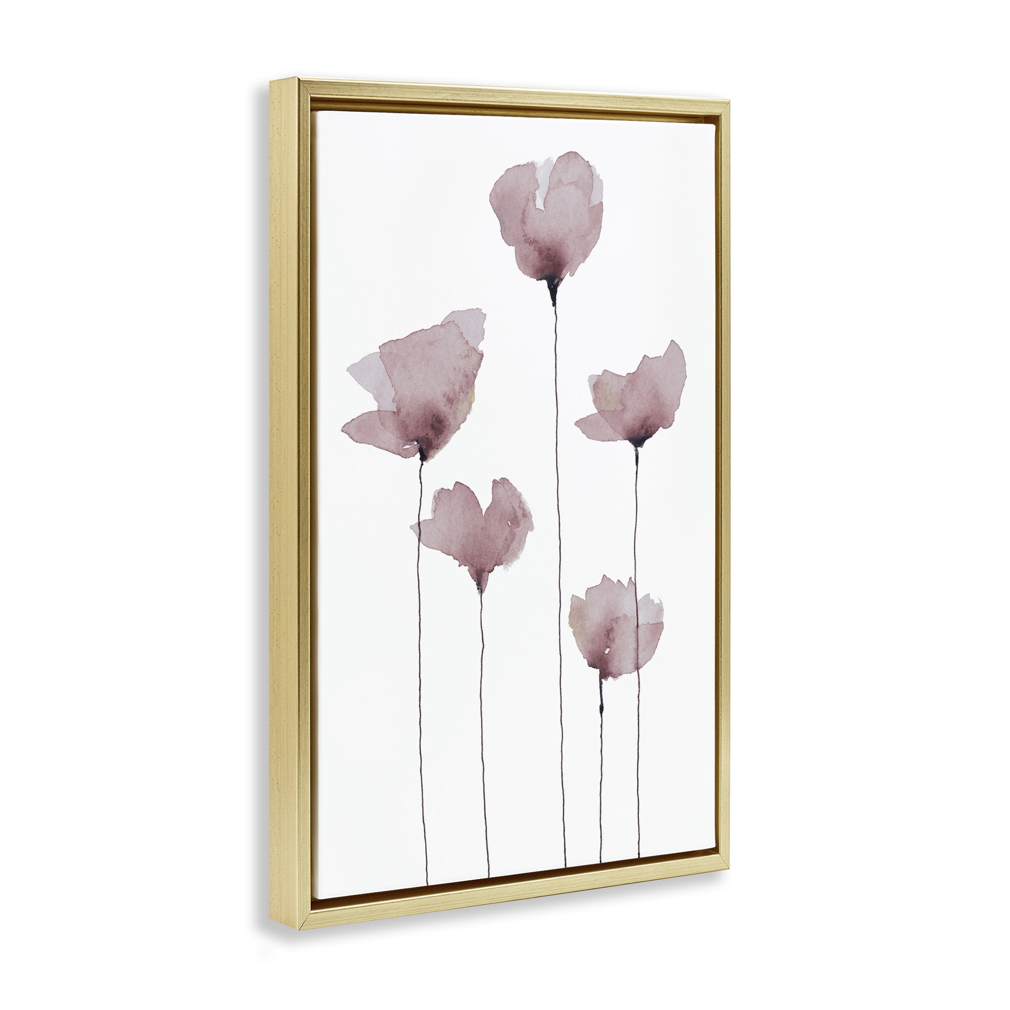 Stupell Industries Standing Tall Blossoms Plants & Flowers Painting Gold Floater Framed Canvas Art Print Wall Art, 17 x 25