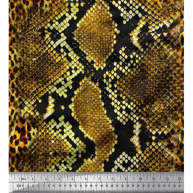 Soimoi Gold Silk Fabric Leopard & Snake Animal Skin Decor Fabric Printed Yard 42 Inch Wide