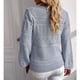 thumbnail image 4 of Suéter de punto holgado de manga larga con cuello en V para mujer, color azul, talla L, elegante blusa calada para otoño e invierno, 4 of 6