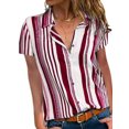thumbnail image 1 of MAWCLOS Ladies Shirts Lapel Neck Tops Short Sleeve Blouse Single Breasted Business Button Down Tunic Shirt Red White M, 1 of 2