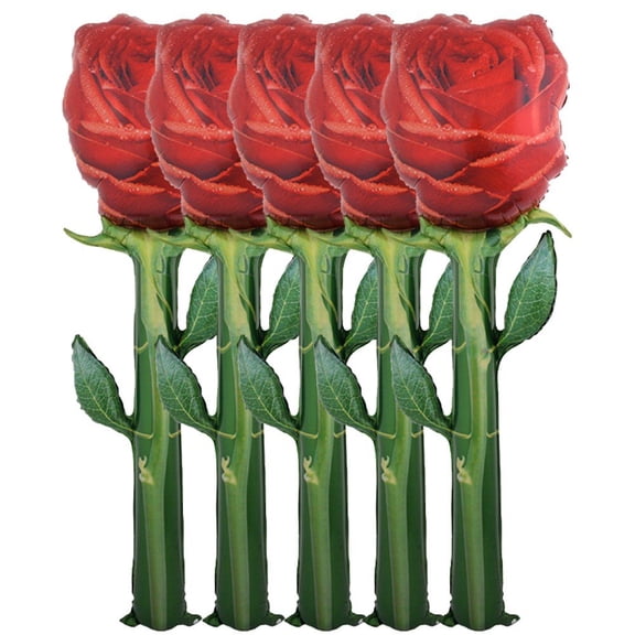 Red Rose Balloons 5pcs Large Valentine's Day Balloons Rose Flower Shape Foil Balloons Mother's Day Decorations Balloons