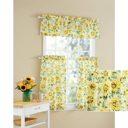 Mainstays Sunflower 3-Piece Kitchen Curtain Tier and Valance