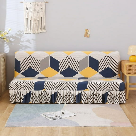 XmhyTop Sofa Cover for Armless Sofas Stretch Couch Covers for Living Room Easy Fit Washable Furniture Sofa Protector with Skirt 61.02-72.83inch (Style F)