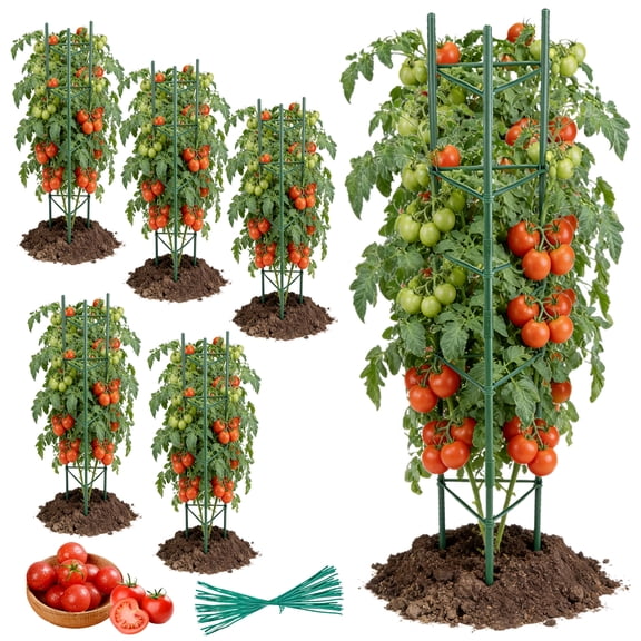 6Packs Tomato Cages, Tomato Trellis for Raised Garden Bed Adjustable Plant Support for Climbing Plants Outdoor Triangle or Square Stake Support for Tomatoes