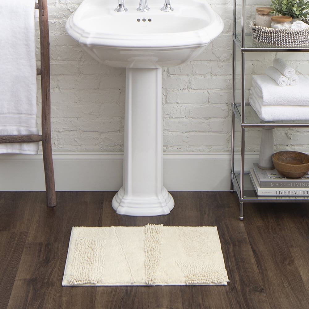 Mohawk Home Plush Cotton Fade/Stain Resistant Non-slip Machine Washable Bath Mat, Parchment, 2' 3" x 3' 9"