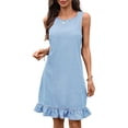 thumbnail image 2 of Ovbmpzd Ruffle Casual Summer Dresses for Women Jean Light Blue Mini Shift Dresses Sleeveless Casual Crew Neck Dresses Casual Dresses,XL, 2 of 6
