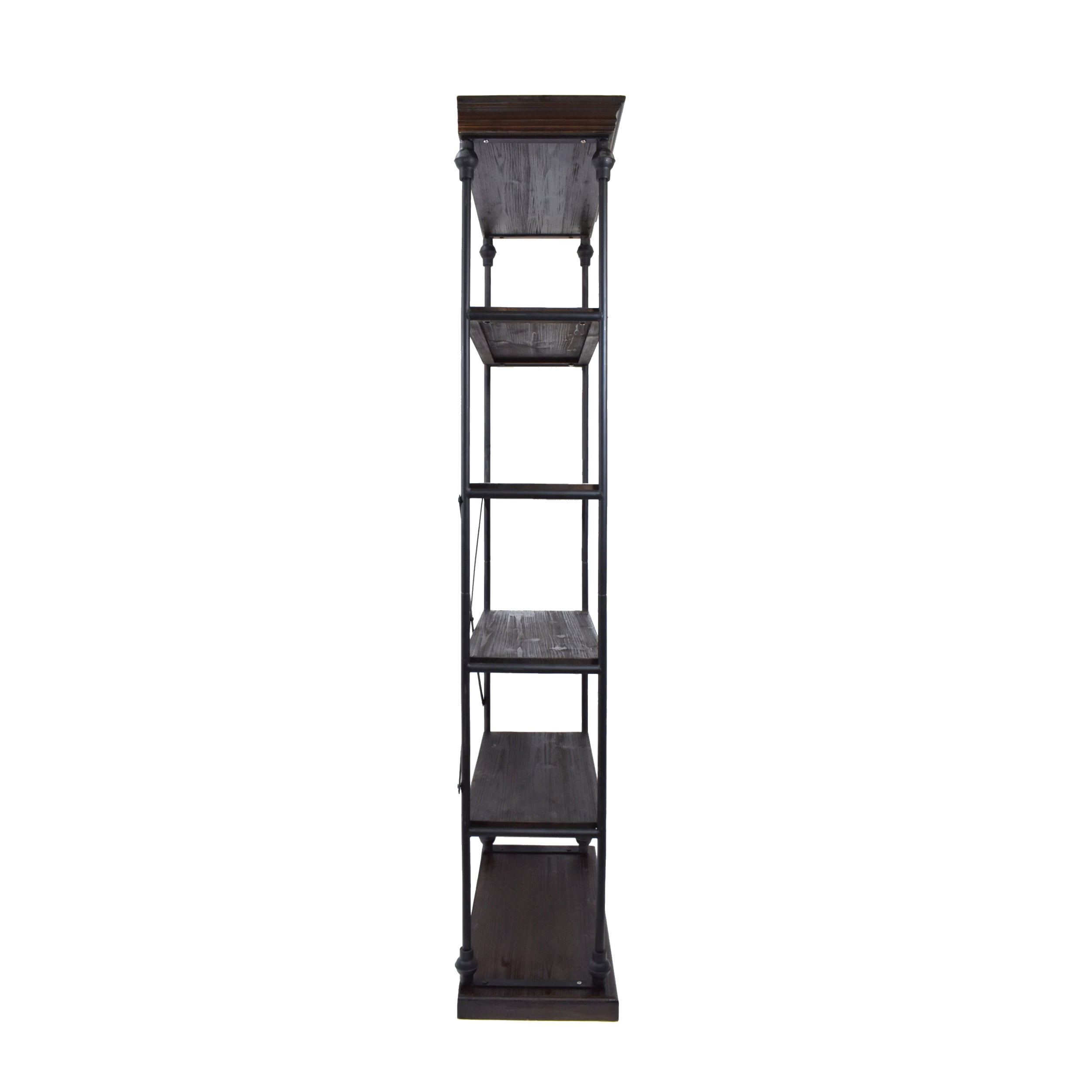84.75" Black and Brown Contemporary 5-Shelves Rectangular Storage Display Bookcase