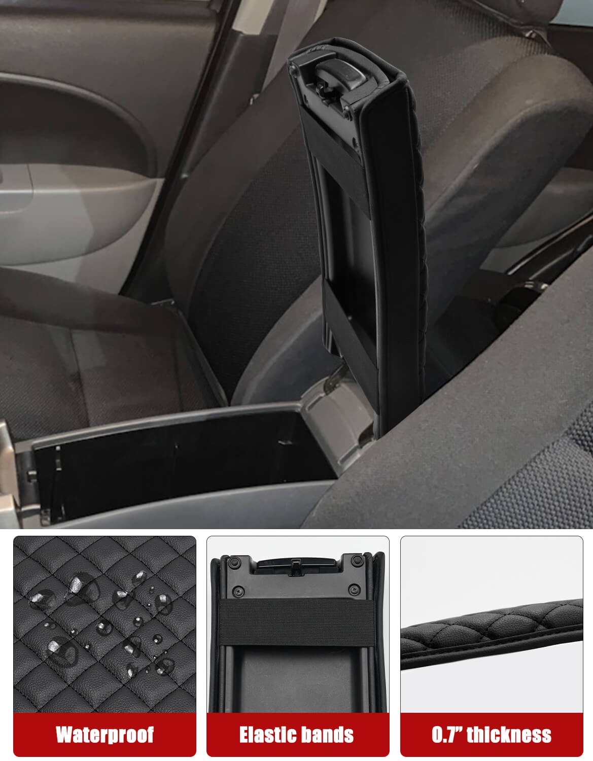 KBH Center Console Cover for 2004-2009 Toyota Prius Accessories, Leather Middle Console Lid Armrest Cover for Car Interior, Black