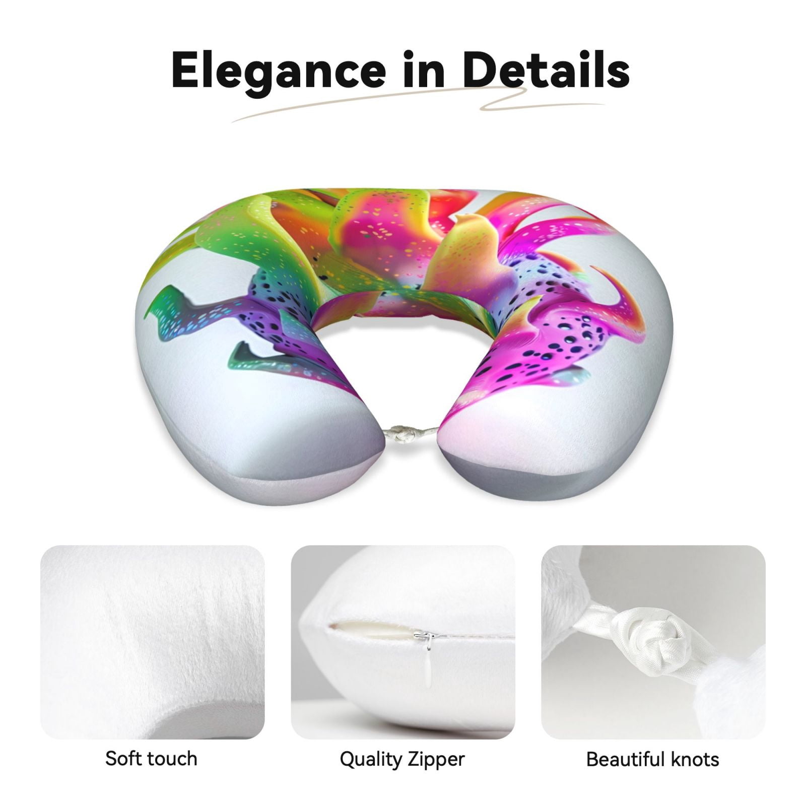 Xecao Colorful Glitter Dagon Fruit Print Memory Foam Cervical Neck Pillow Versatile U-Shaped Pillows for Home,Office,Camping,Travelling,Soft Washable Cover