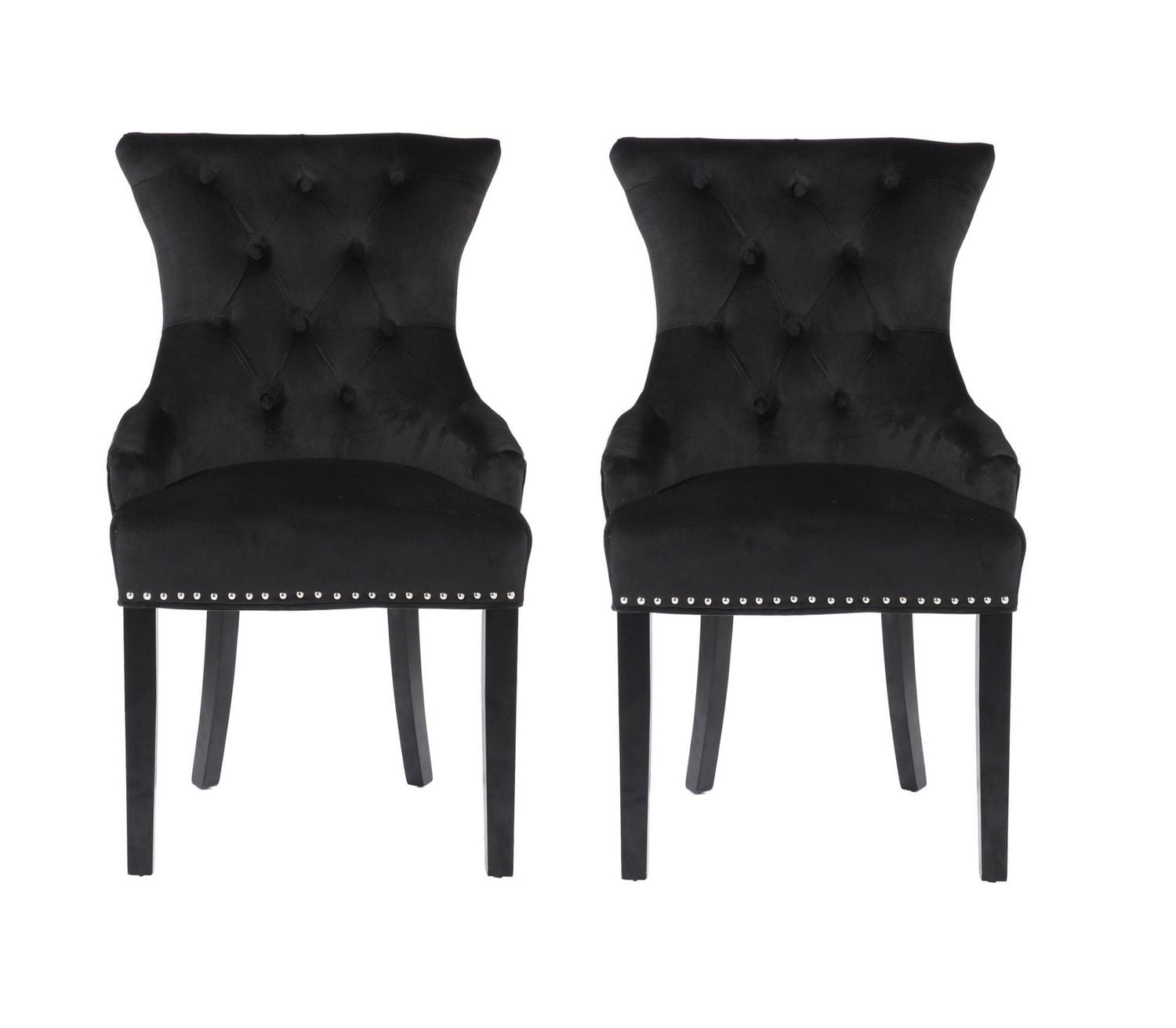 Bella Chair in Black, Nailhead trim and Tufted back Dining Chair, Velvet Upholstery Dining Chair for Kitchen and Living Room- Set 2