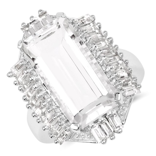 9.77 Carat Genuine Crystal Quartz & White Topaz .925 Sterling Silver Ring QJ Model