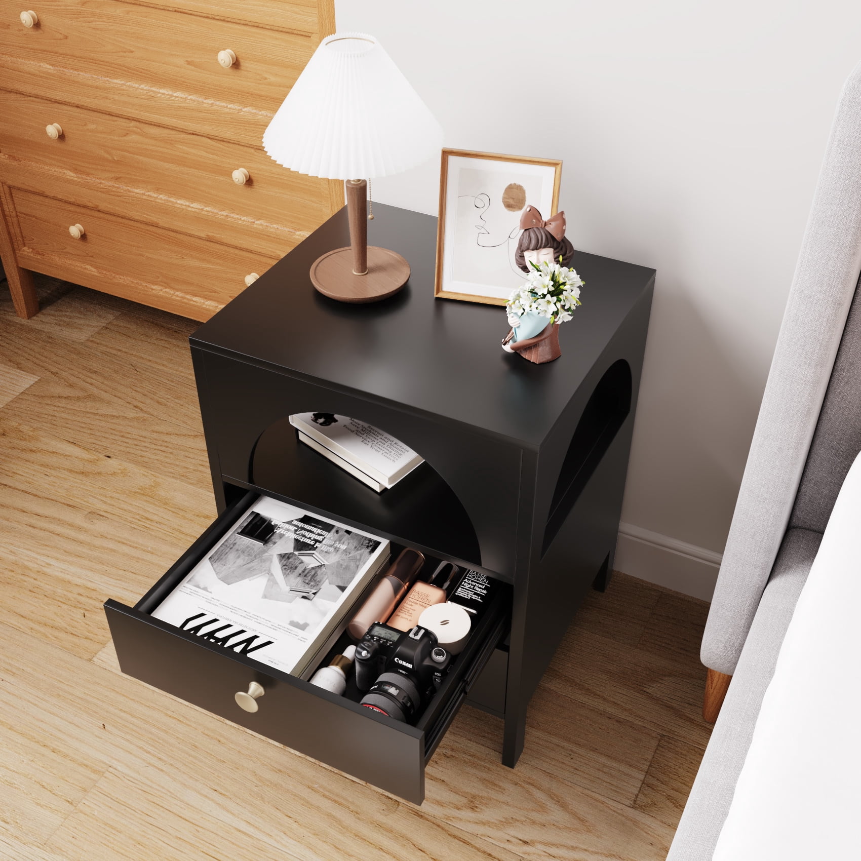Algherohein Modern Nightstands Set of 2 with 2 Drawers,Bedside Table for Bedroom in Black,Adult
