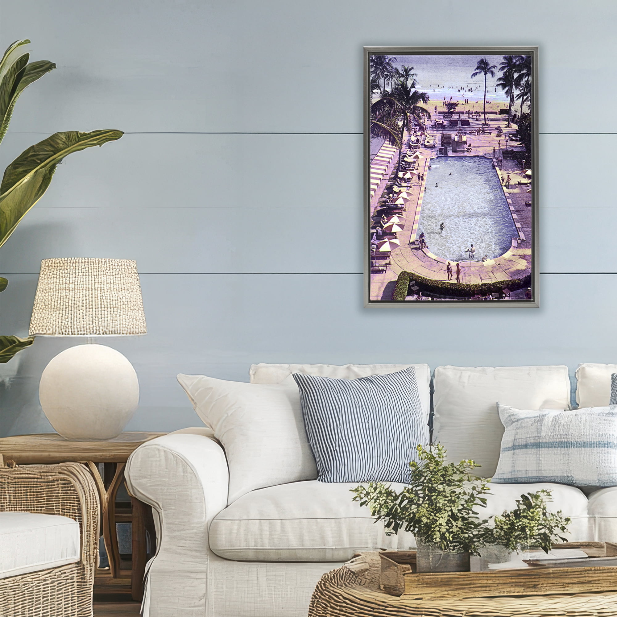 Stupell Industries Vintage Miami Sands Gray Framed Floater Canvas Wall Art, design by Grotto Studios