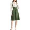 thumbnail image 1 of Unique Bargains Jupe Midi Plissée à Bretelles Rétro à Taille Élastique pour Femme, Vert Armée, M, 1 of 7