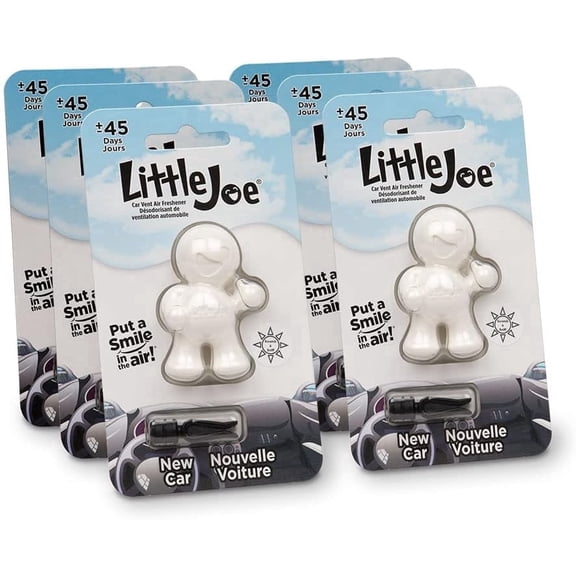 Little Joe 96401-6PK New Car Scent, Car Air Freshener, Clips to A/C Air Vent, Alcohol-Free Fragrance Oil, Non-Hazardous and Non-Toxic Plastic, Set of 6