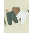 thumbnail image 6 of Suealasg Toddler Boys Girls 3-Pack Pants Kids Solid Color Elastic Waist Soft Sweatpants Newborn Spring Fall Casual Bloomers Joggers Baby Athletic Trousers 0-4 Years, 6 of 9