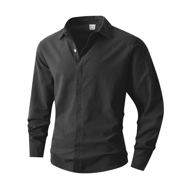 pstuiky hombres de manga larga, Camisa de lino con bolsillo y solapa con botones y manga larga de color liso para hombre Tops casuales para hombres s