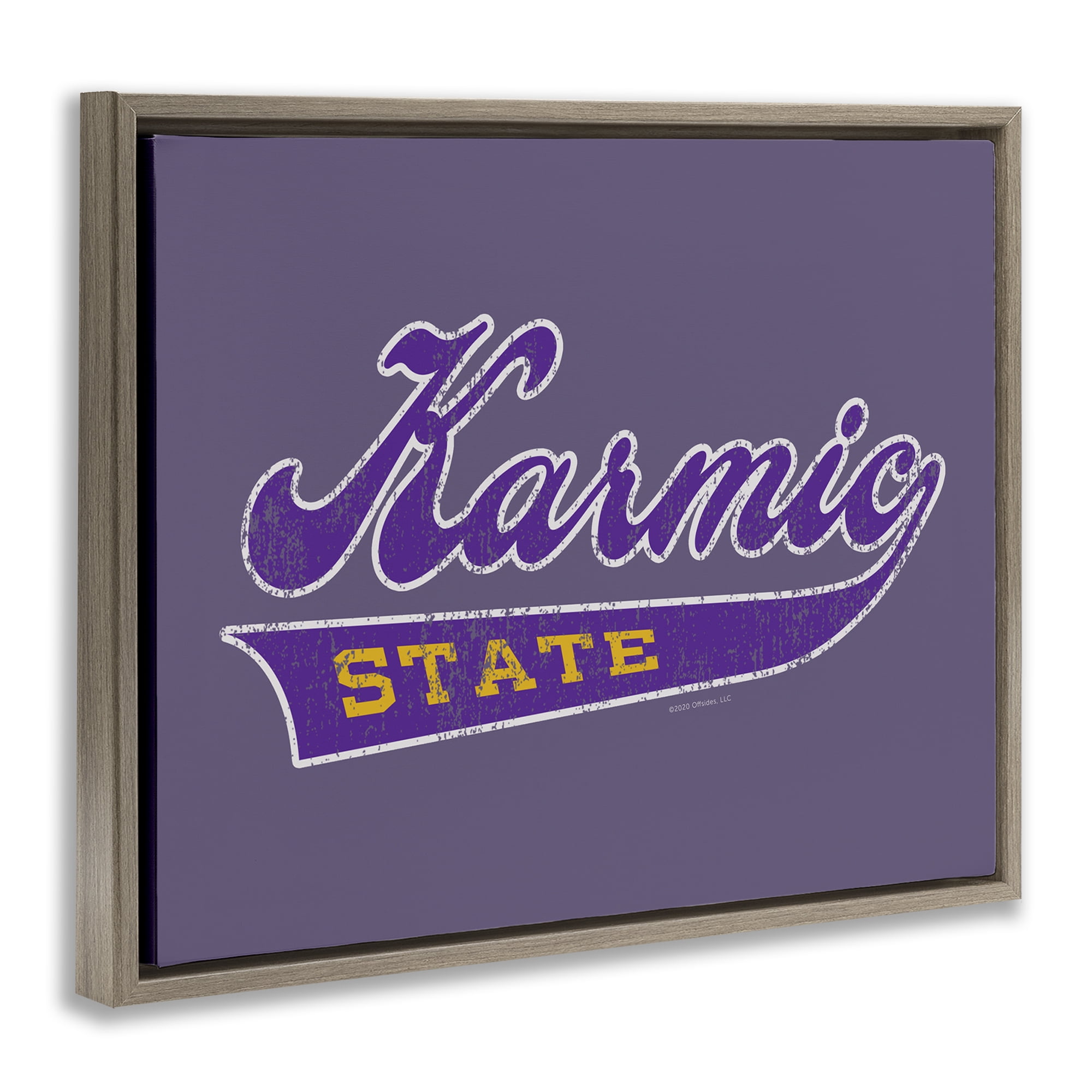 Stupell Industries Karmic State Varsity Text & Numbers Painting Brown Floater Framed Canvas Art Print Wall Art, 21 x 17