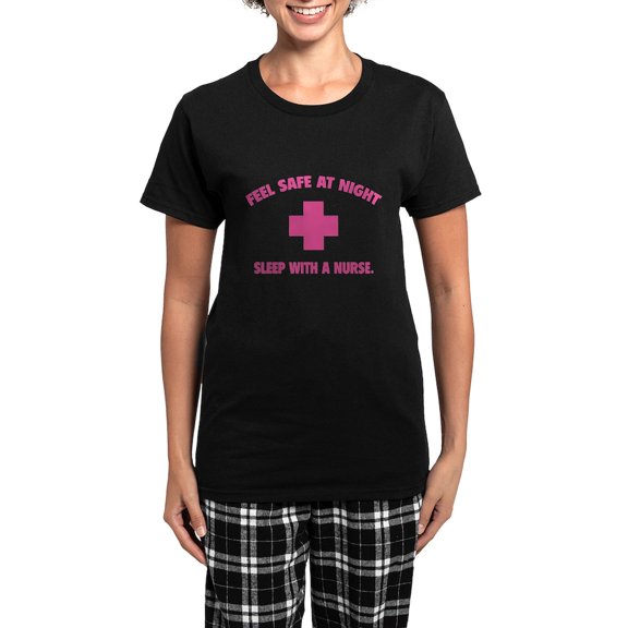 CafePress - Feel Safe At Night Sleep With A Nurse Women's Da - Women's Short Sleeve Print T-Shirt and Pants Dark Cotton Pajama Set