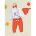 thumbnail image 2 of Nygoyerh Baby Girls Boys Halloween Outfit Newborn 6M 9M 12M Letter Print Long Sleeve Rompers + Elastic Pants + Beanie Hat + Headband 4PCS Set Infant Clothing, 2 of 8