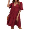 thumbnail image 3 of Txlixc Vestido suelto de manga corta para mujer con versión de línea A, ropa de verano con cuello en V de color sólido de estilo simple Txlixc Estilo de ocio, 3 of 6