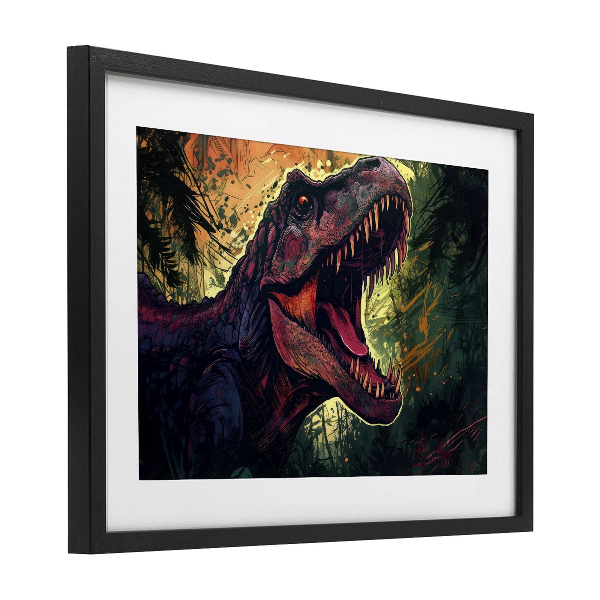 Stupell Industries Dark Roaring T-Rex Black Framed Print Under Glass, design by Creative Studio