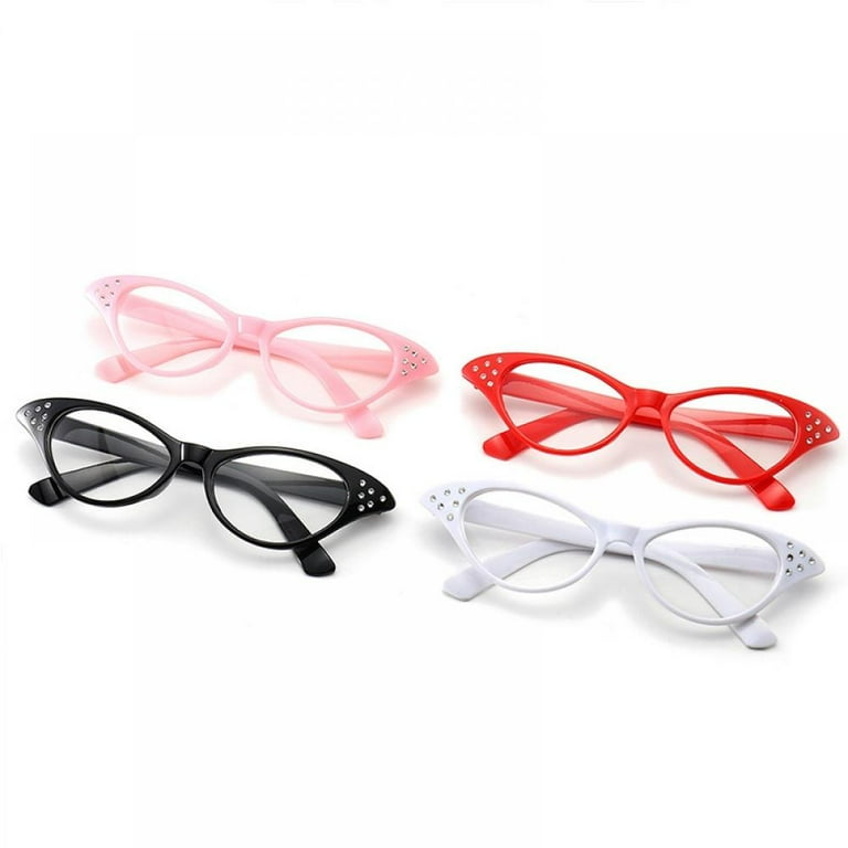 GYRATEDREAM Cat Eye Glasses with Rhinestones Pack of 2 4 Vintage Retro 50s 60s Inspired Clear Non Prescription Costume Cateye Sunglasses for