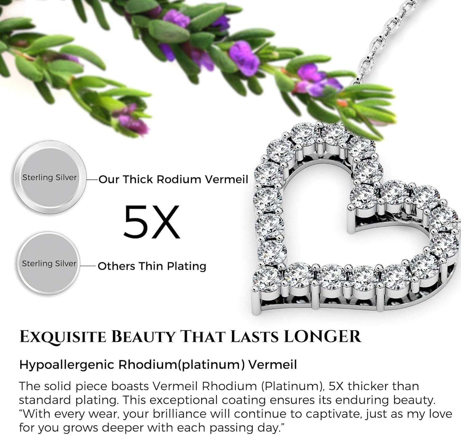 Heart Pendant Necklace for Her Moissanite Jewelry for Women I Love You S925 Sterling Silver Gifts for Wife Girlfriend Mom Daughter Wedding Anniversary Birthday Christmas Mothers Valentines Day Petite