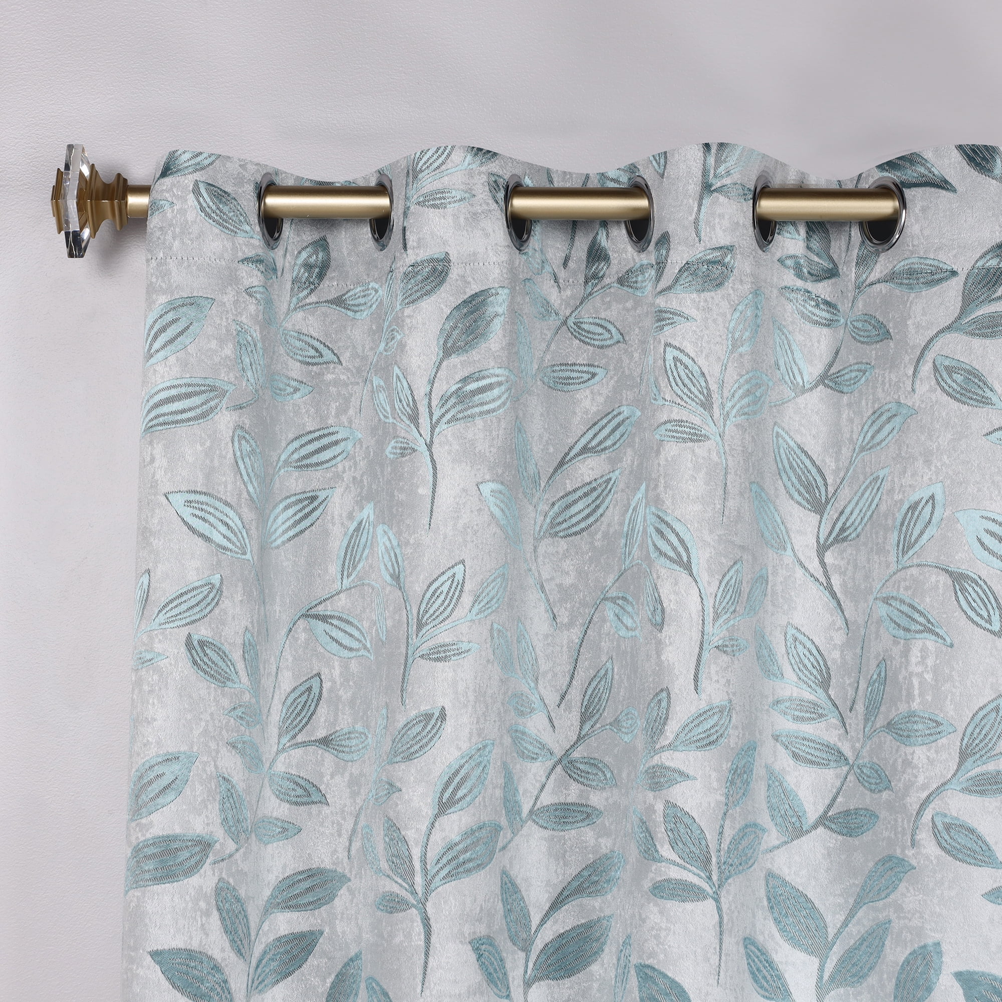 Superior Blackout Leaves Curtains Set of 2, Light Filtering Grommet Curtain Panel Set, Teal, 70"W x 84"L