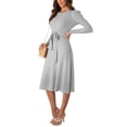 thumbnail image 2 of One opening Women's Knit Midi Dress Sexy Long Puff Sleeve Round Neck Skirts Solid Color Tie Back Sundress, 2 of 9