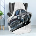 thumbnail image 4 of Cars Soft Flannel Fleece Throw Blanket, Retro Inspired Car Design with Asymmetric Tires Fast Car Speeding Cool Logo, Cozy Plush for Indoor and Outdoor Use, 70" x 90", Grey Dark Grey, by Ambesonne, 4 of 5