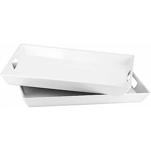 Melamine Trays with Handles, 15-inch Serving Trays and Platters, Set of 2 White