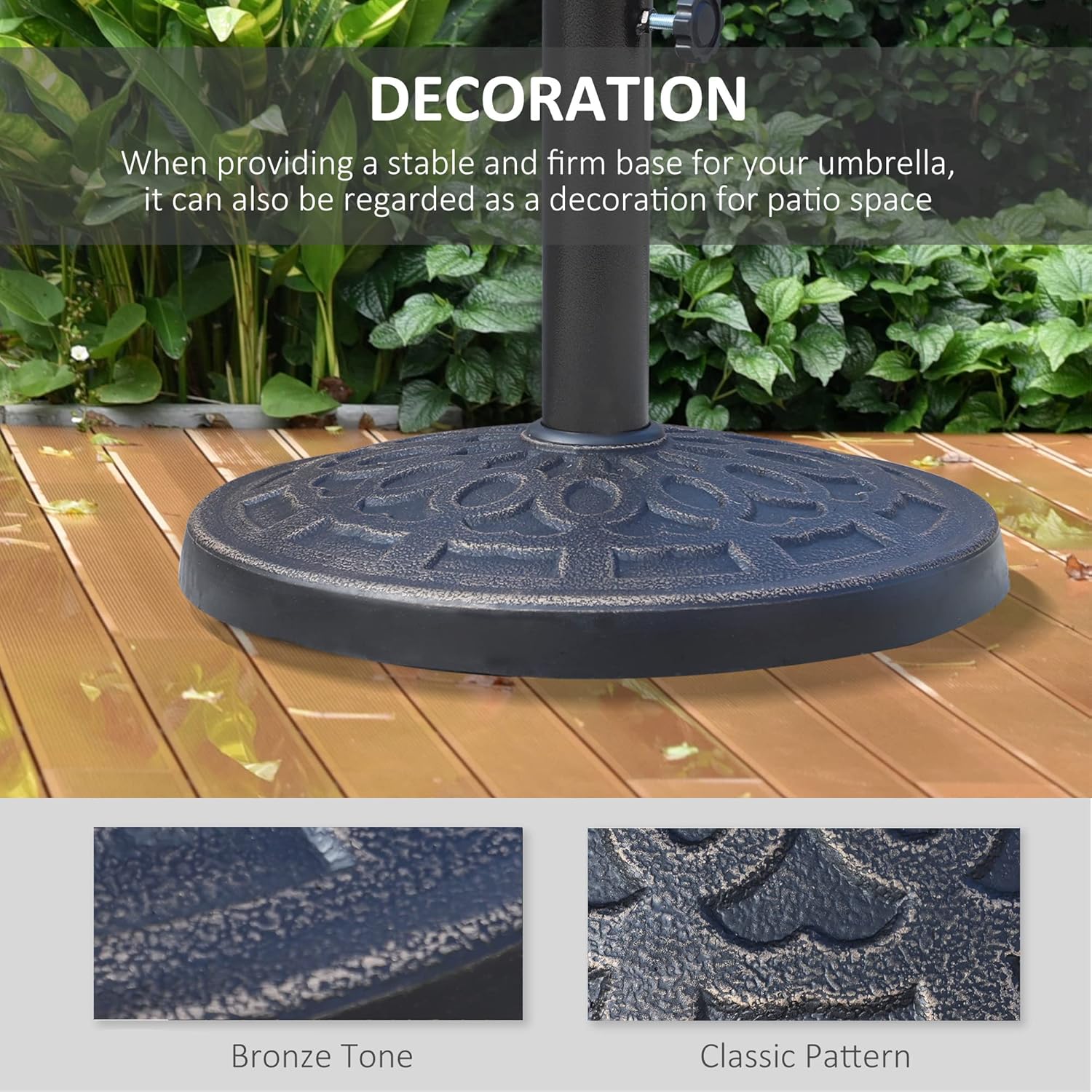Neatifyes 26lbs Heavy Duty Umbrella Base, 17" Umbrella Stand Outdoor Base with Decorative Pattern, for Patio, Outdoor, Swimming Pool, Bronze