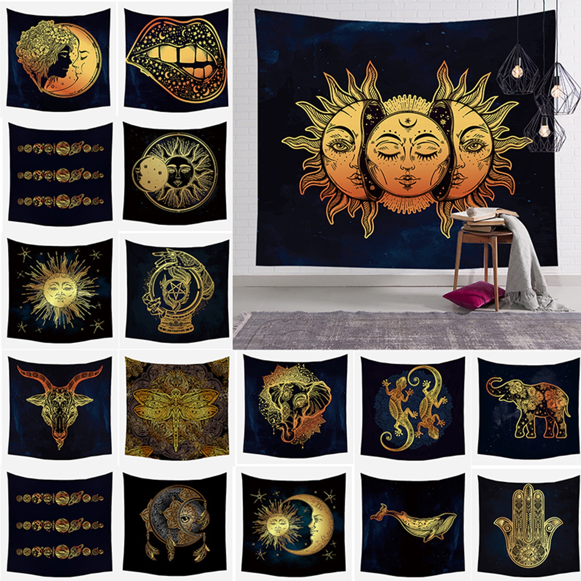 Sun and Moon Psychedelic Tapestry Zodiac Tapestry Celestial Wall