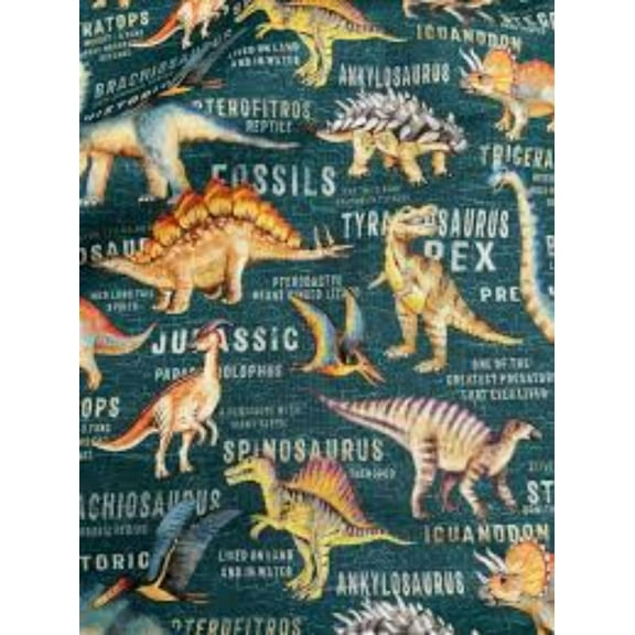 Dinosaur Land Teal Cotton Fabric
